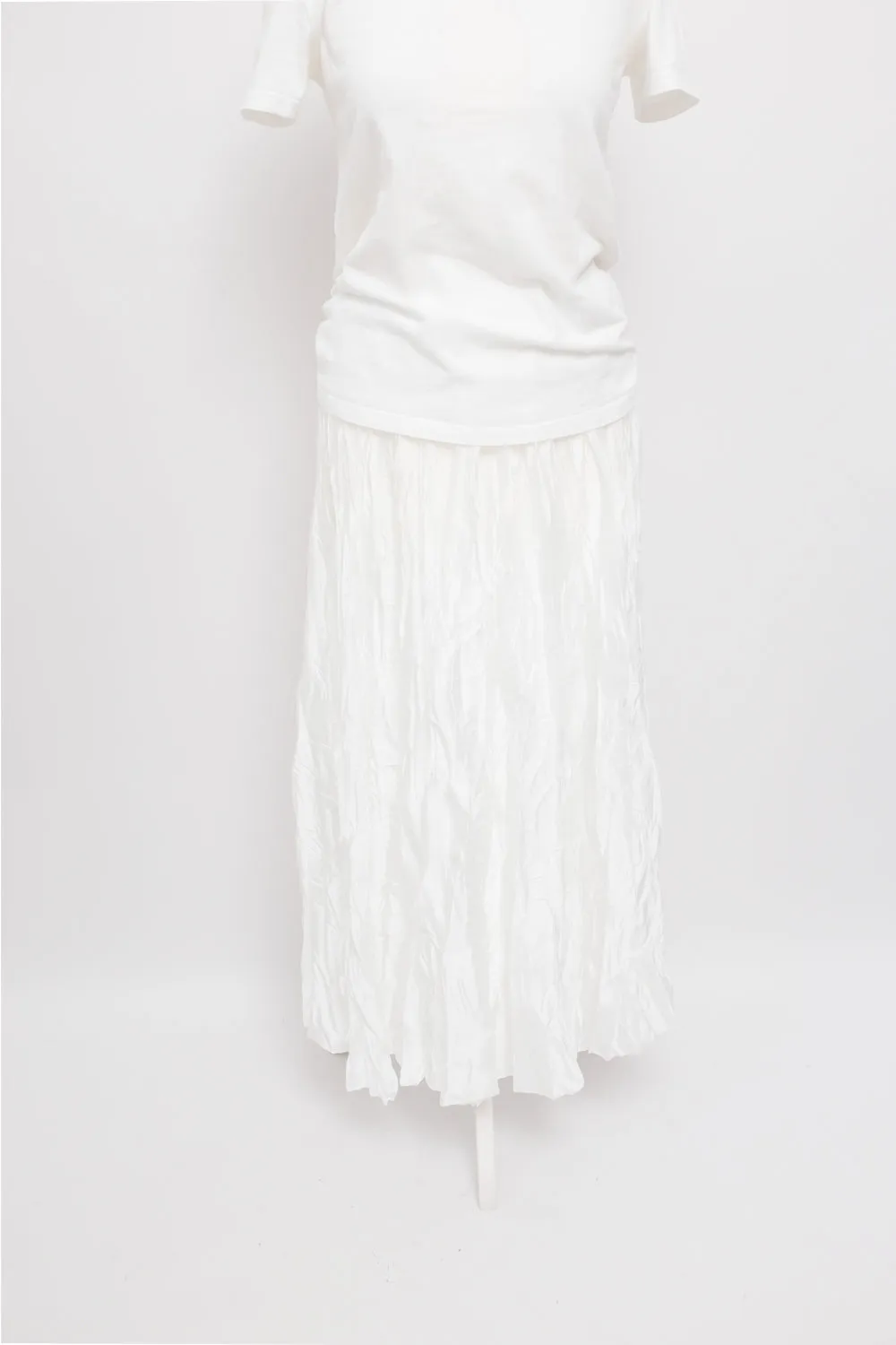SATIN WHITE MAXI CRINKLED SKIRT