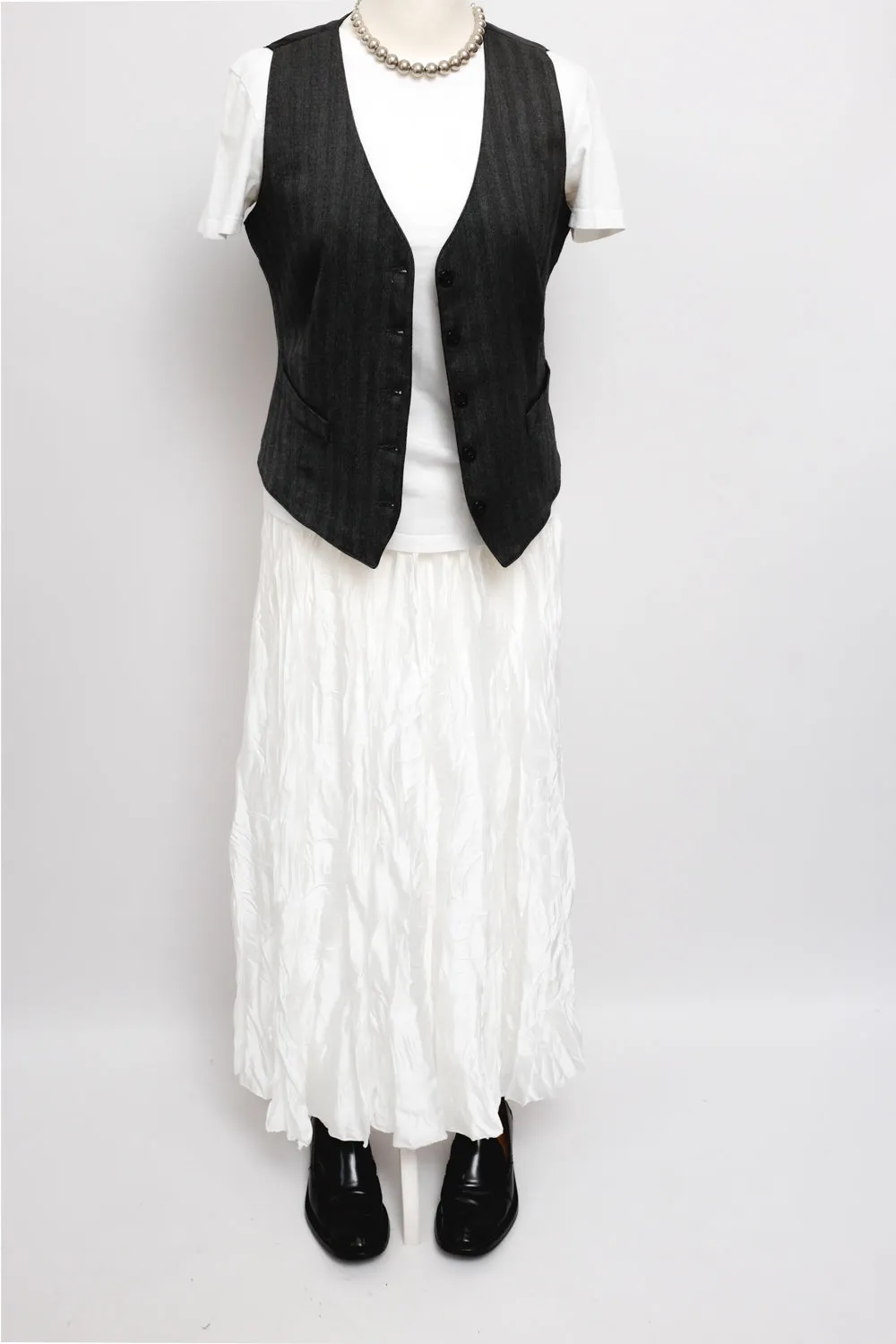 SATIN WHITE MAXI CRINKLED SKIRT