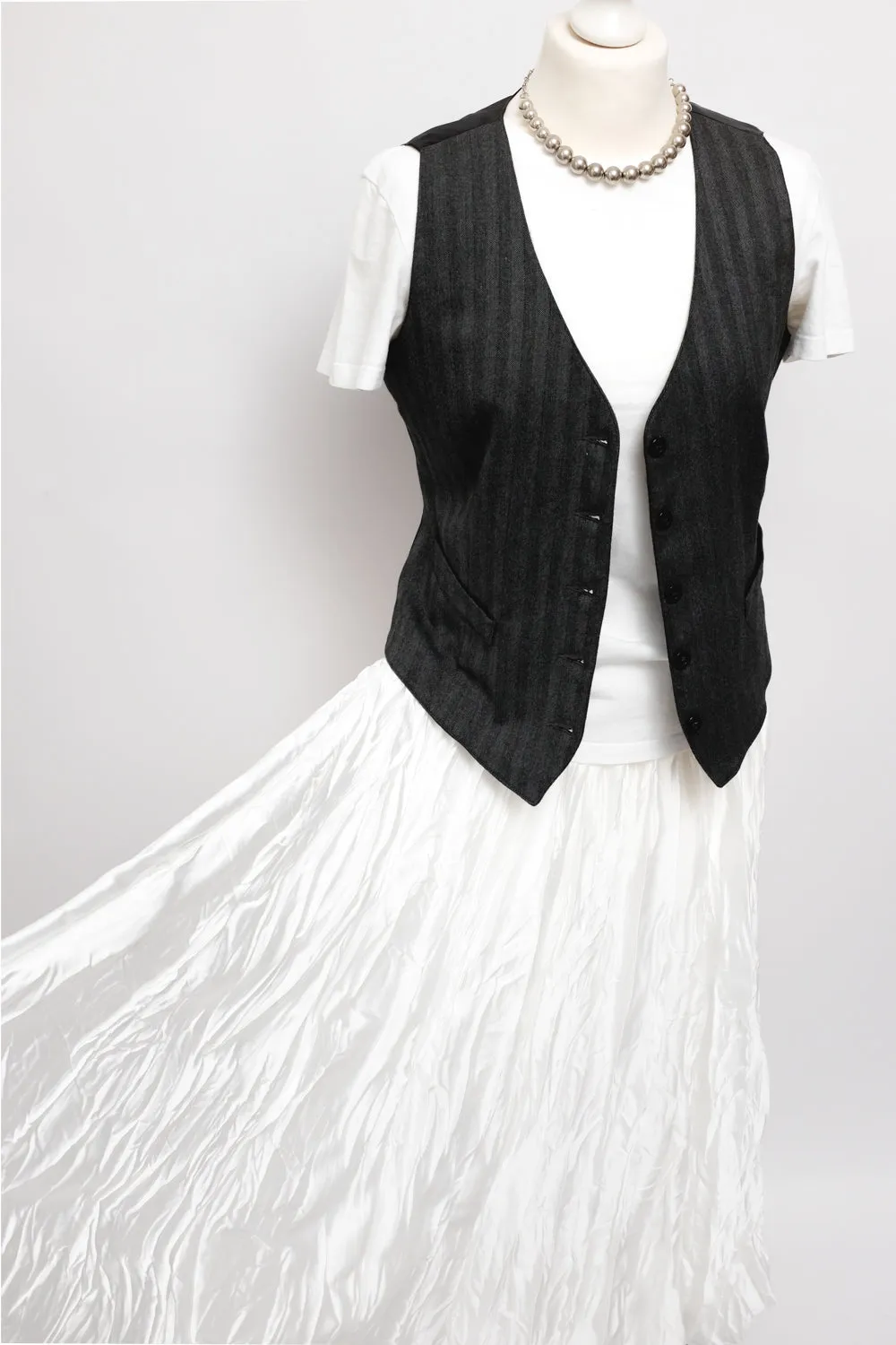 SATIN WHITE MAXI CRINKLED SKIRT