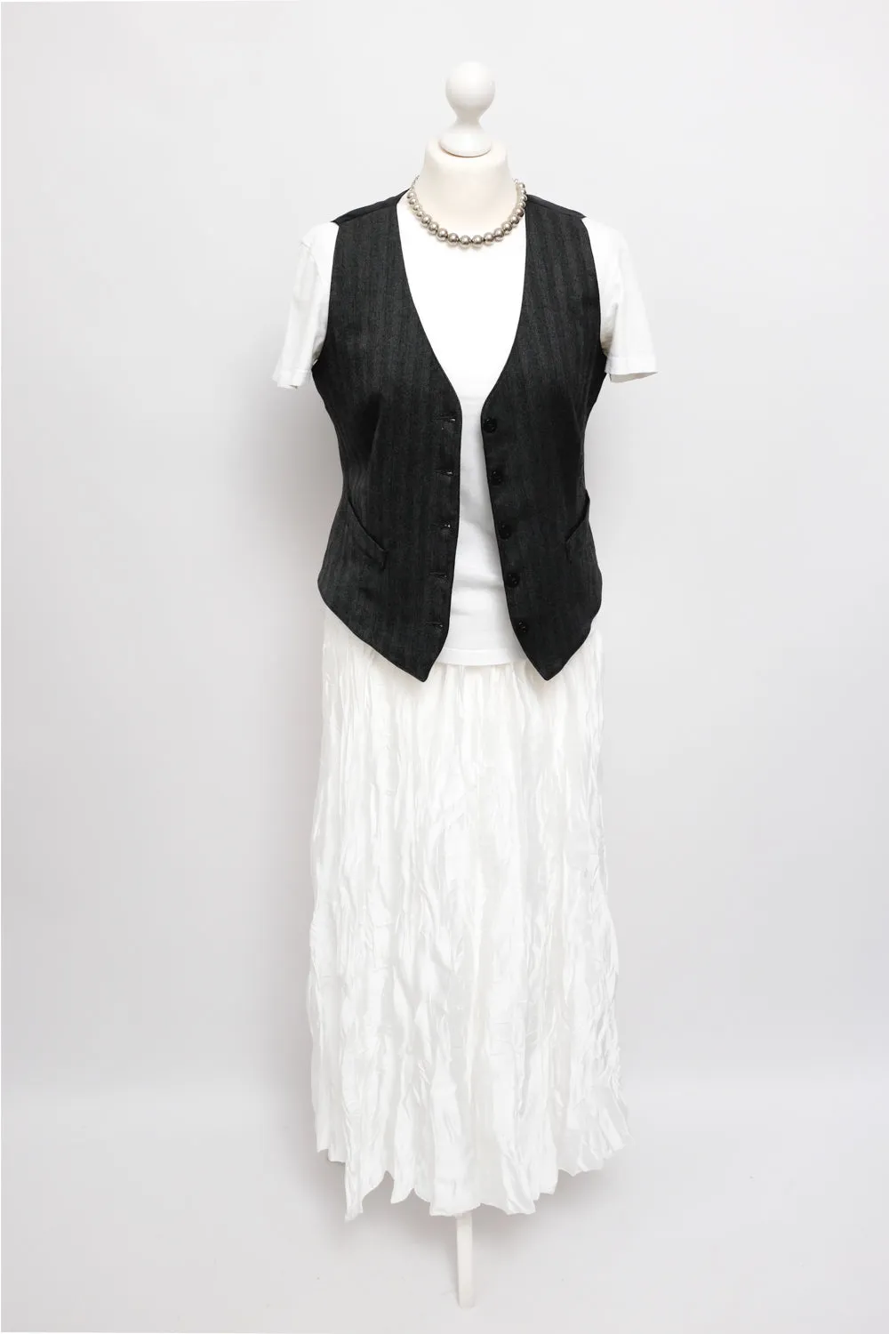 SATIN WHITE MAXI CRINKLED SKIRT