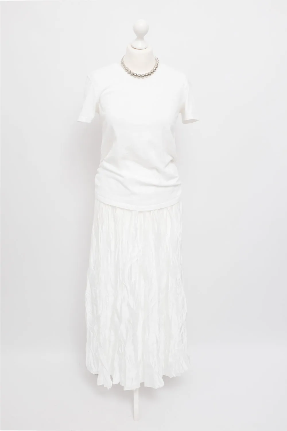 SATIN WHITE MAXI CRINKLED SKIRT