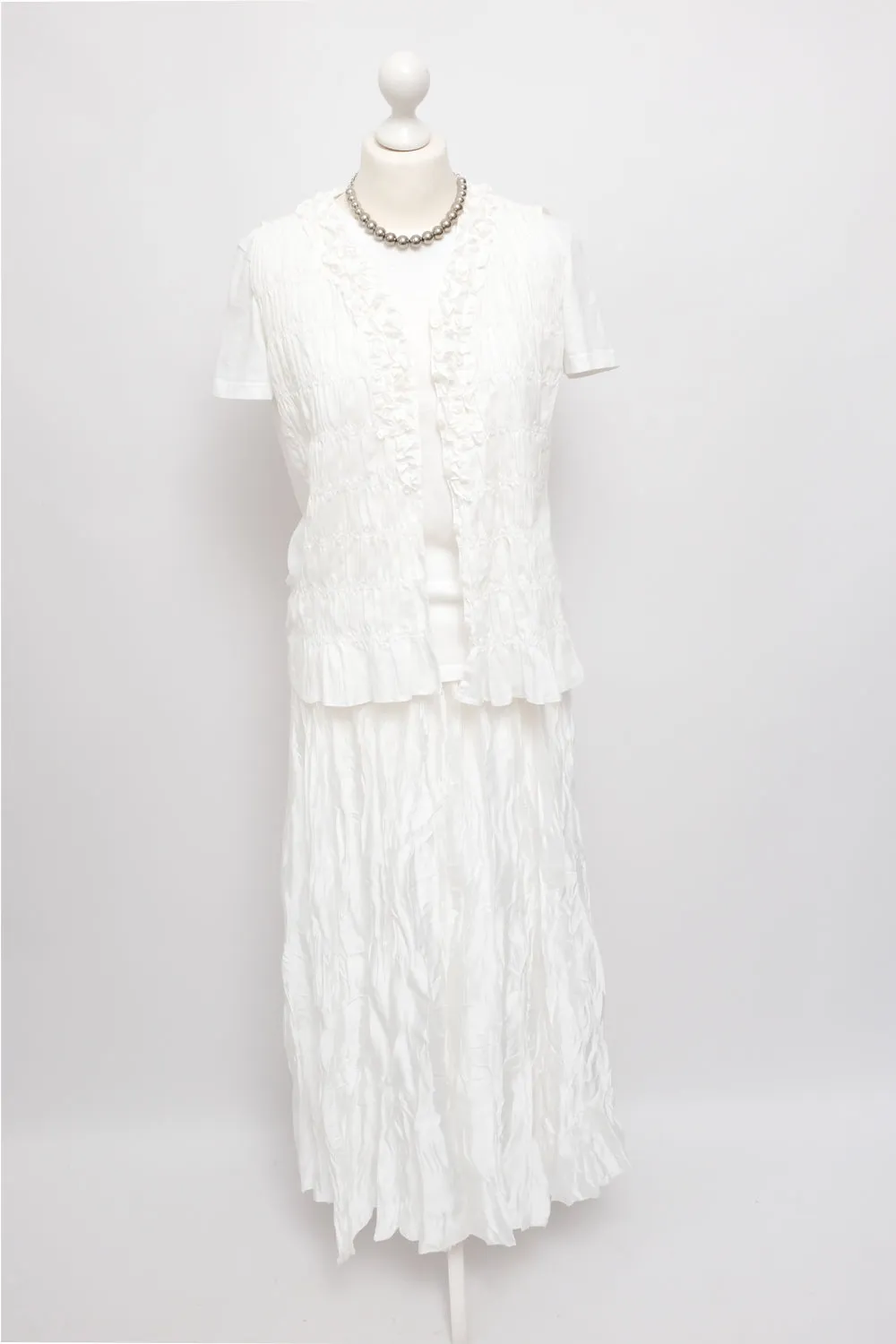 SATIN WHITE MAXI CRINKLED SKIRT