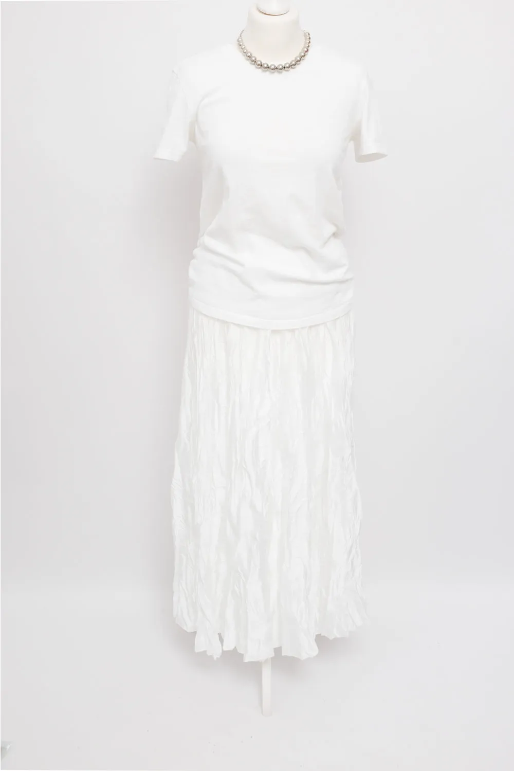 SATIN WHITE MAXI CRINKLED SKIRT