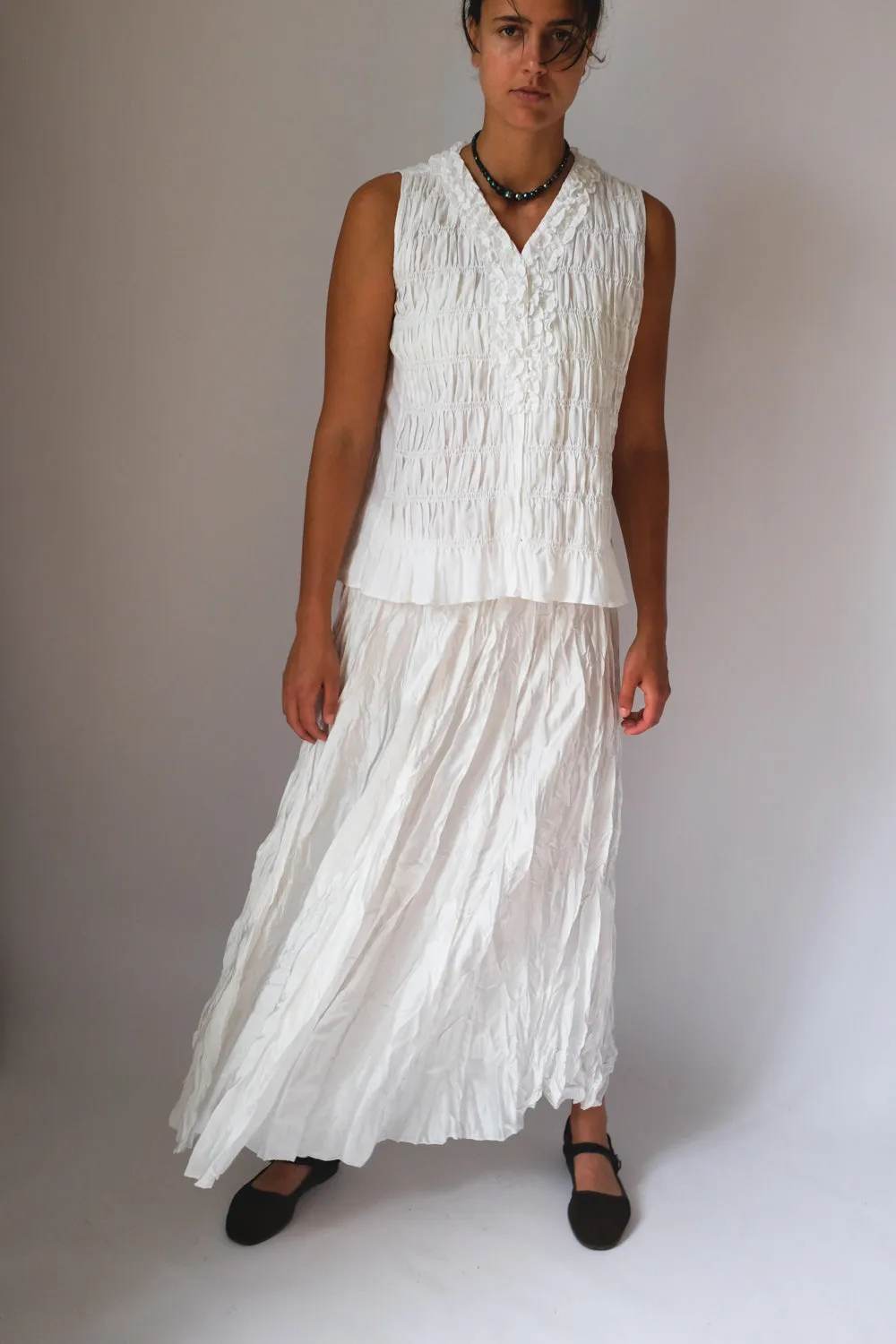 SATIN WHITE MAXI CRINKLED SKIRT