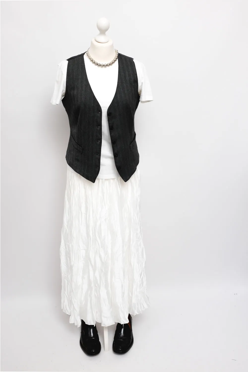 SATIN WHITE MAXI CRINKLED SKIRT