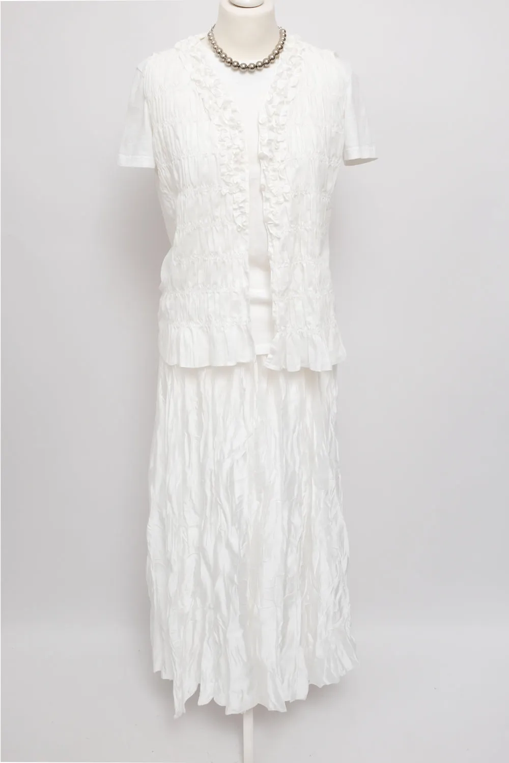 SATIN WHITE MAXI CRINKLED SKIRT