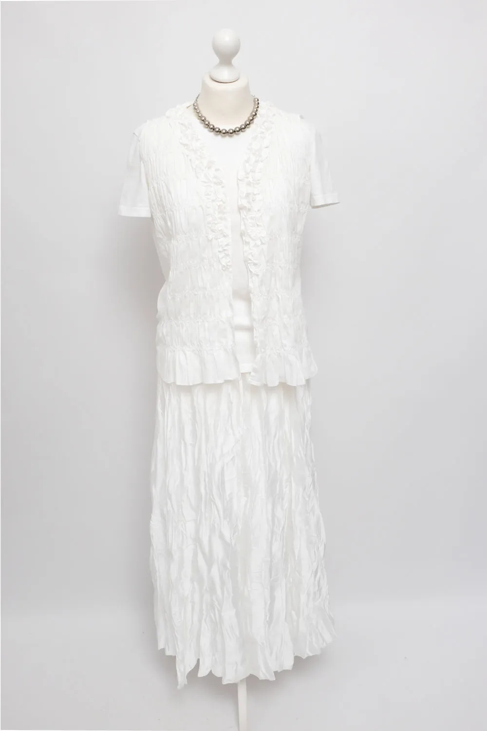 SATIN WHITE MAXI CRINKLED SKIRT