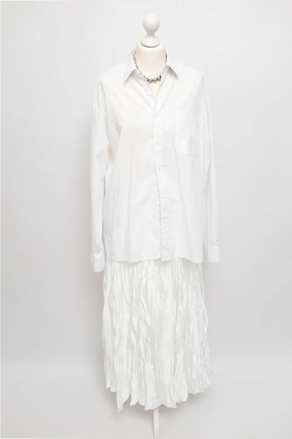 SATIN WHITE MAXI CRINKLED SKIRT