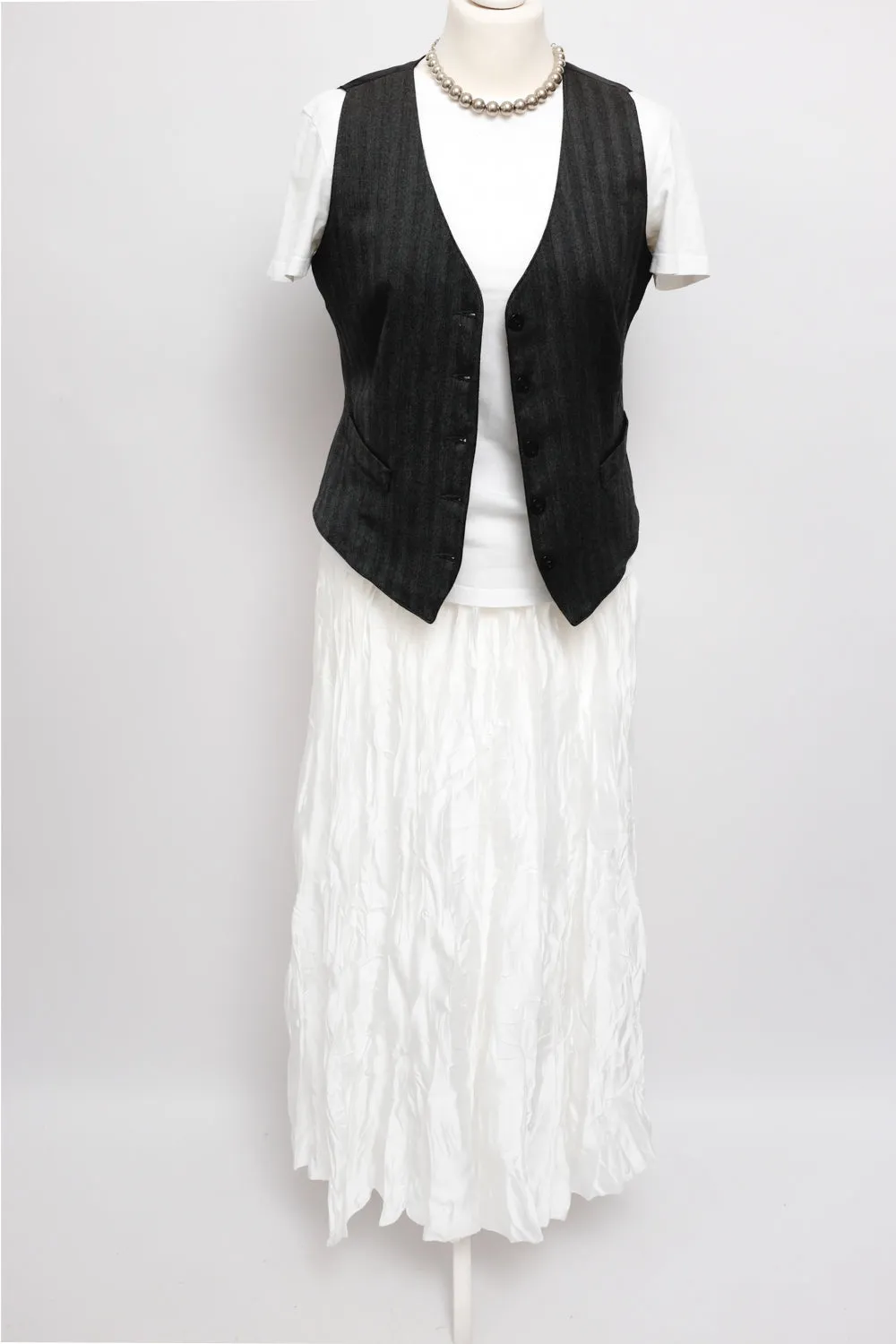SATIN WHITE MAXI CRINKLED SKIRT