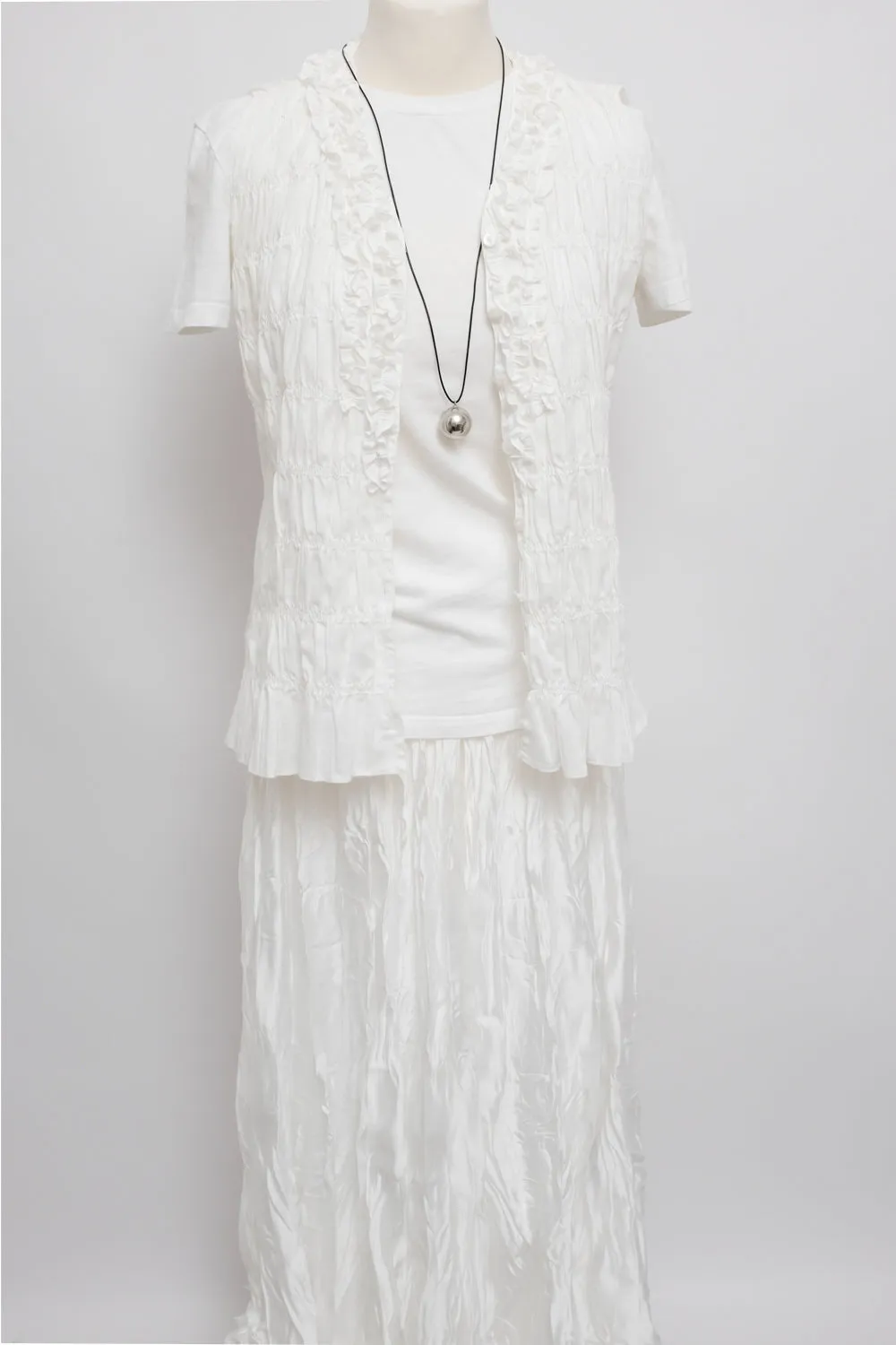 SATIN WHITE MAXI CRINKLED SKIRT