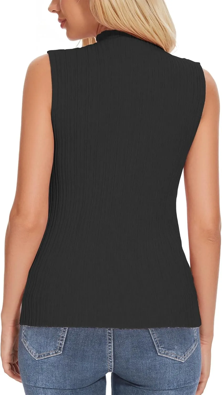Sleeveless Mock Neck Tops for Women Soft Form Fitting Knit Vest Sleeveless Tops