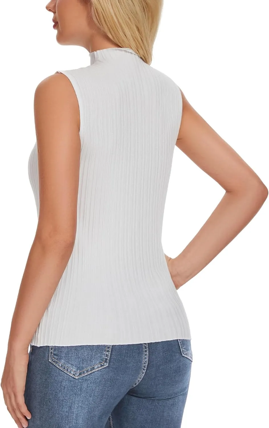 Sleeveless Mock Neck Tops for Women Soft Form Fitting Knit Vest Sleeveless Tops