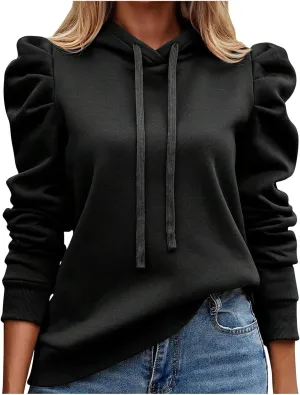 Sweatshirts Women Fall Outfits Cable Hoodie Long Sleeve Pullover Tunic Tops Solid Color Loose Fit Casual Blouses