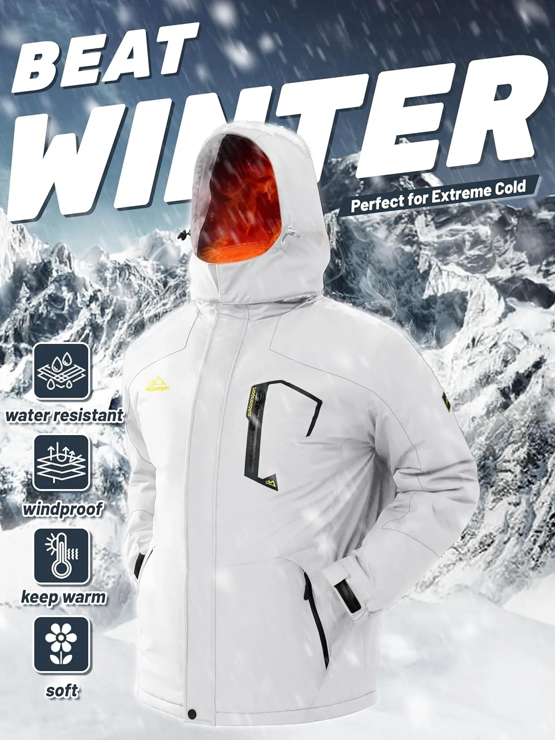 TACVASEN Men's Winter Skiing Jackets Water Resistant Fleece Coats Insulated Thermal Snowboard Jacket Parka Raincoat with Hood