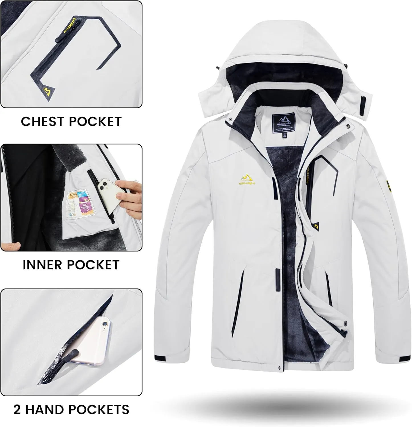 TACVASEN Men's Winter Skiing Jackets Water Resistant Fleece Coats Insulated Thermal Snowboard Jacket Parka Raincoat with Hood