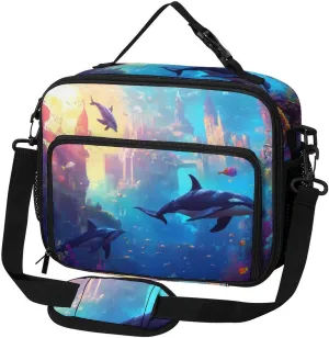 Underwater Castle Dolphins And Orcas Large Insulated Lunch Bag Reusable Lunch Cooler Bags Tote for Work Picnic Outdoor