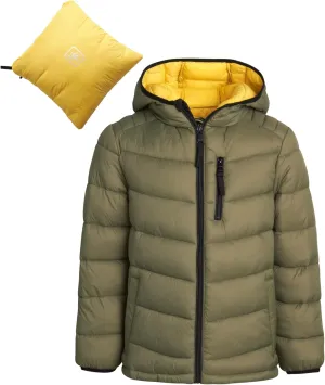 URBAN REPUBLIC Boys Puffer Jacket - Insulated Water Resistant Winter Bubble Coat for Boys with Packable Hood (Sizes: 4-20)