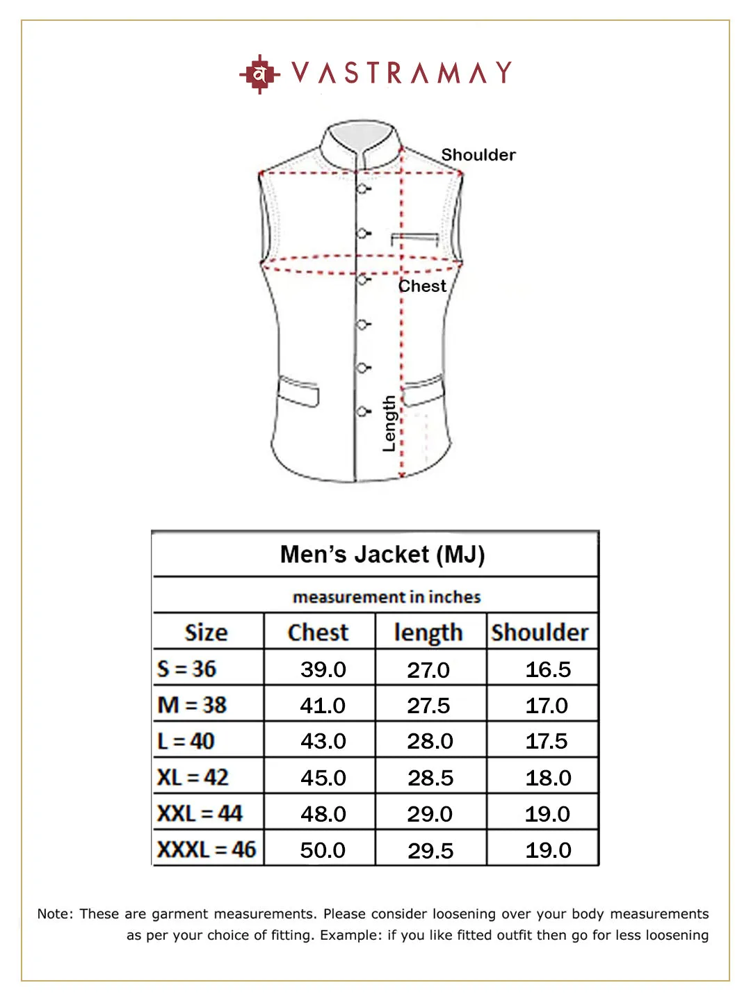 VASTRAMAY Men's Black Cotton Nehru Jacket