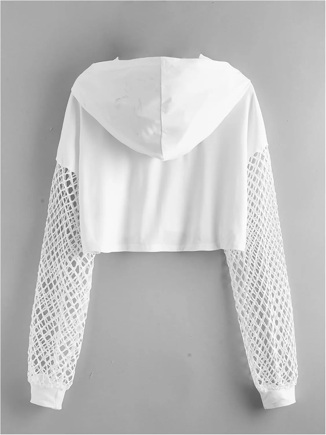 Verdusa Women's Fishnet Crop Hoodie Drop Shoulder Long Sleeve Sweatshirt Pullover