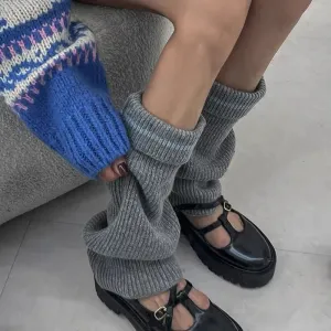 Vintage Wool Knitted Leg Warmers with Metal Buckle  Y2K Winter Calf Leggings