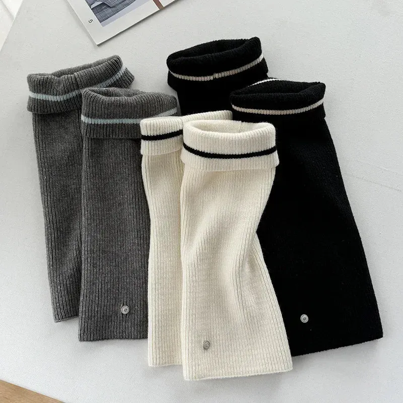 Vintage Wool Knitted Leg Warmers with Metal Buckle  Y2K Winter Calf Leggings