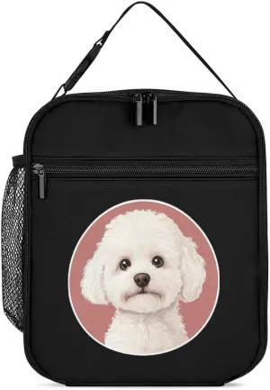 White Bichon Frise Lunch Bag for Men Women Small Reusable Leakproof Insulated Lunch Box Adjustable Handbag
