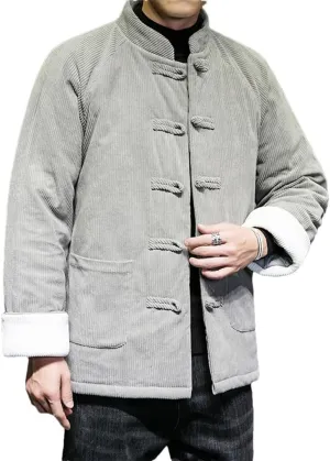 Winter Jackets For Men Chinese Style Disc Buckle Corduroy Thick Warm Cotton Padded Coat