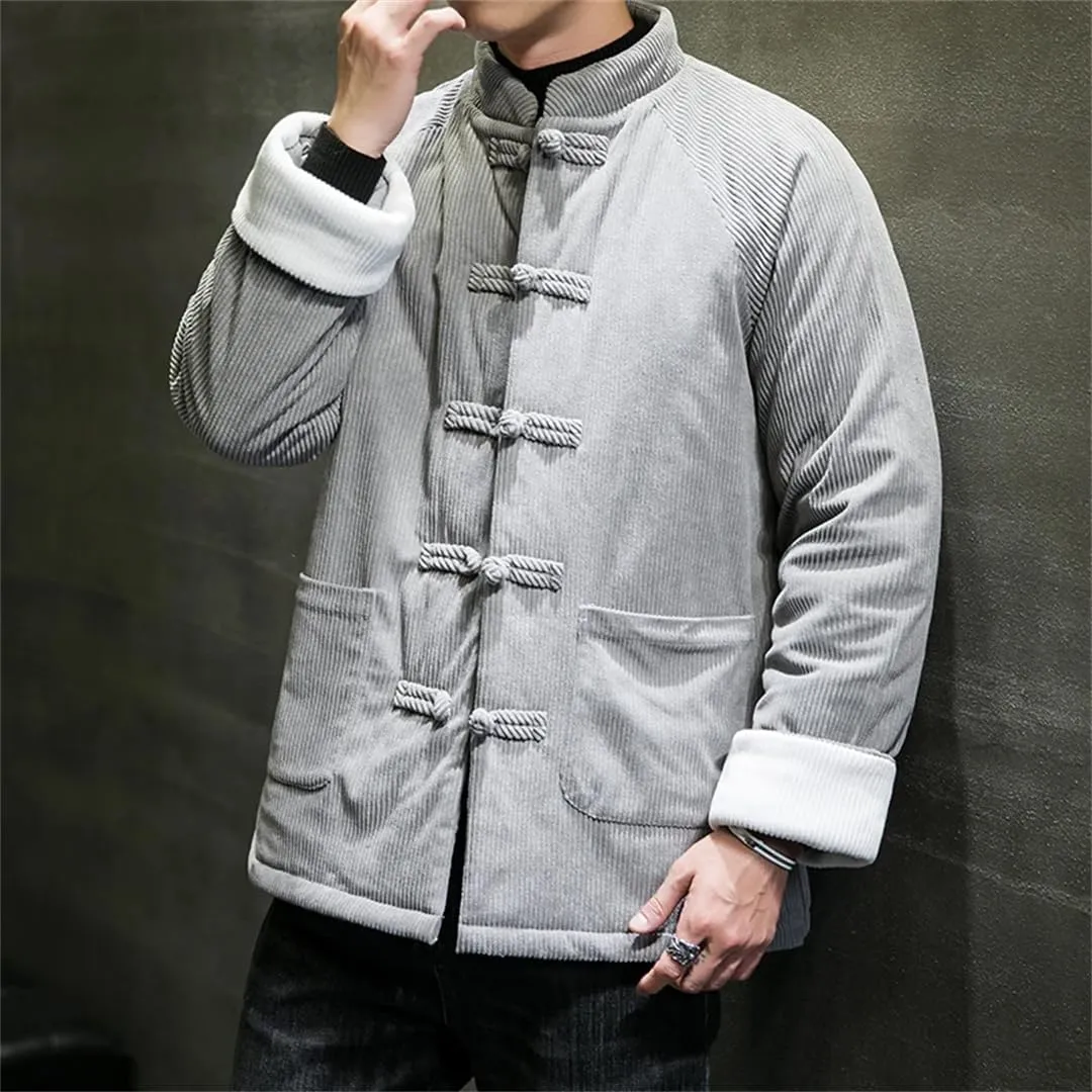 Winter Jackets For Men Chinese Style Disc Buckle Corduroy Thick Warm Cotton Padded Coat