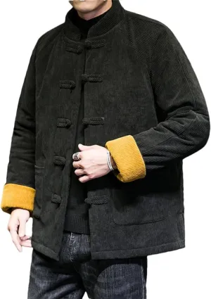 Winter Jackets For Men Chinese Style Disc Buckle Corduroy Thick Warm Cotton Padded Coat