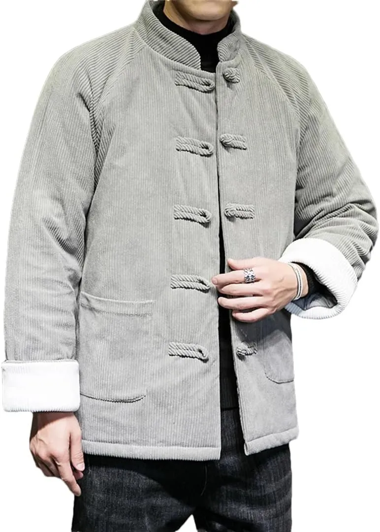 Winter Jackets For Men Chinese Style Disc Buckle Corduroy Thick Warm Cotton Padded Coat