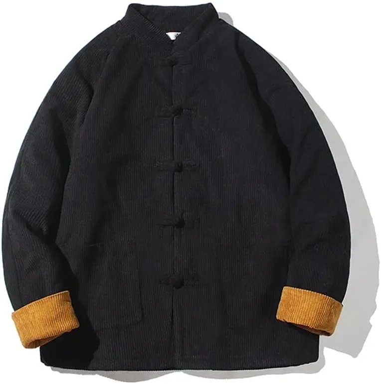 Winter Jackets For Men Chinese Style Disc Buckle Corduroy Thick Warm Cotton Padded Coat