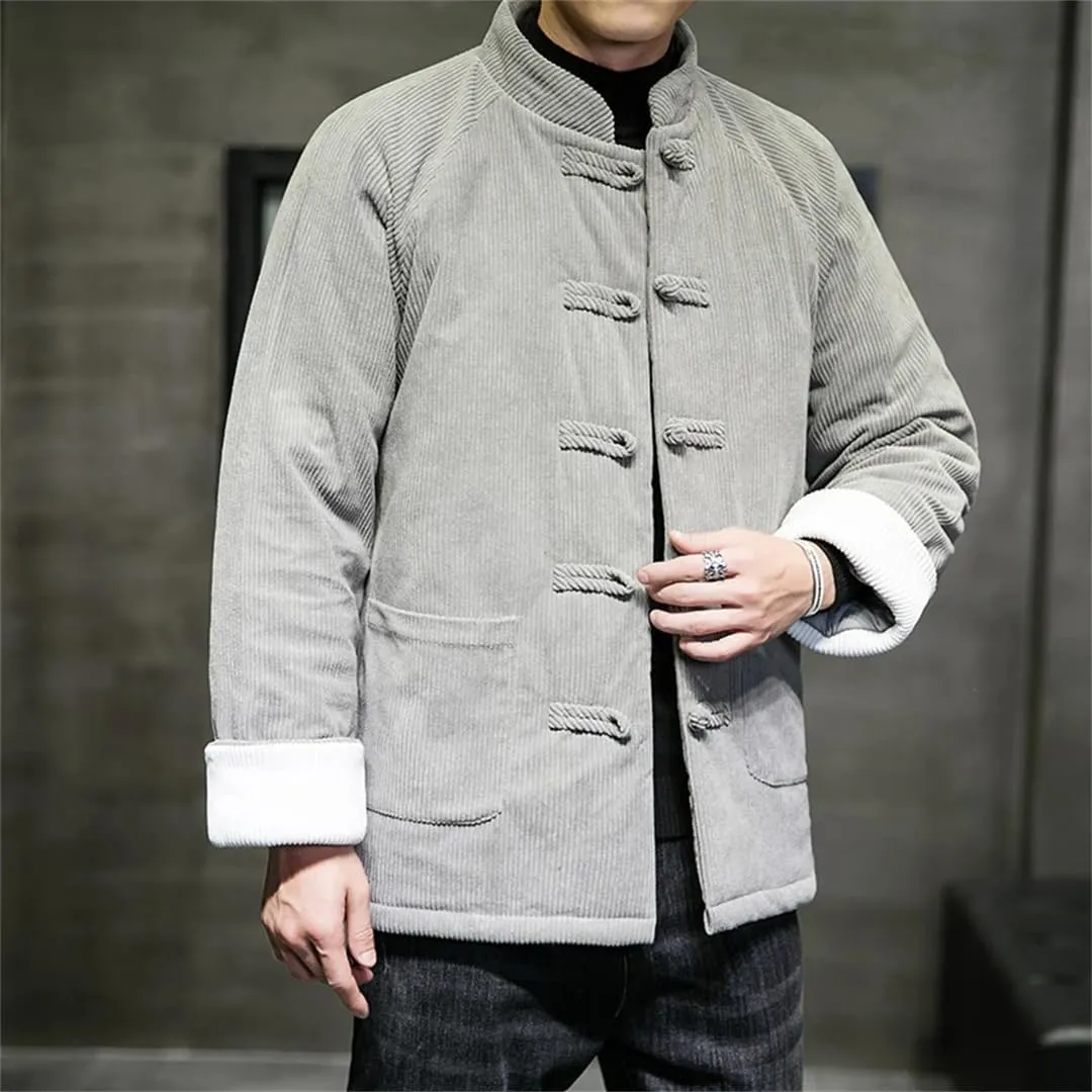 Winter Jackets For Men Chinese Style Disc Buckle Corduroy Thick Warm Cotton Padded Coat
