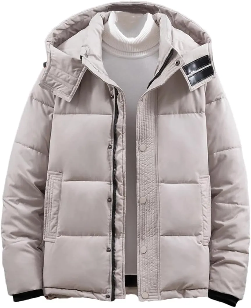 Winter Jackets For Men Hooded Cotton Padded Coats Solid Color Thick Warm Casual Parkas