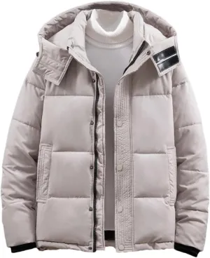 Winter Jackets For Men Hooded Cotton Padded Coats Solid Color Thick Warm Casual Parkas