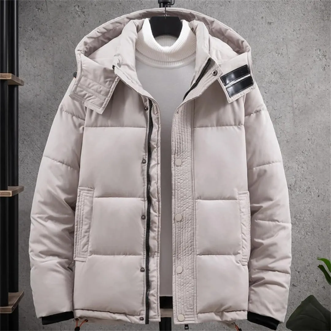 Winter Jackets For Men Hooded Cotton Padded Coats Solid Color Thick Warm Casual Parkas