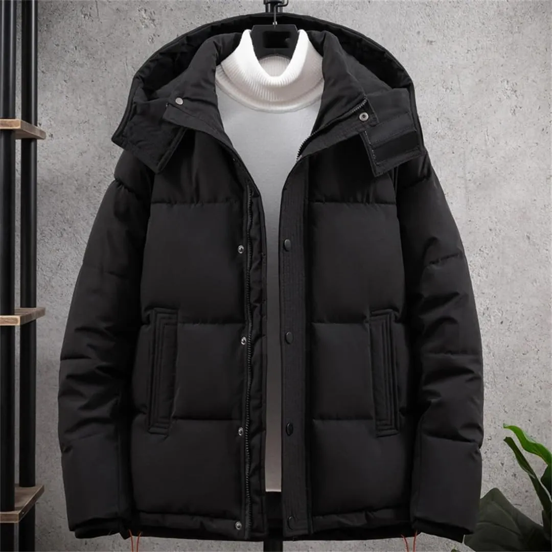 Winter Jackets For Men Hooded Cotton Padded Coats Solid Color Thick Warm Casual Parkas