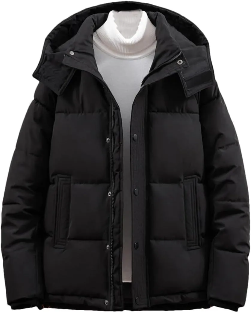 Winter Jackets For Men Hooded Cotton Padded Coats Solid Color Thick Warm Casual Parkas