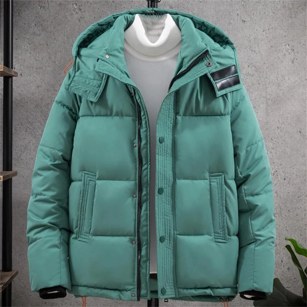 Winter Jackets For Men Hooded Cotton Padded Coats Solid Color Thick Warm Casual Parkas