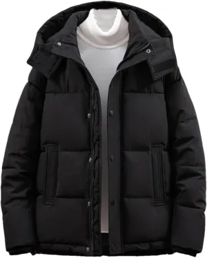 Winter Jackets For Men Hooded Cotton Padded Coats Solid Color Thick Warm Casual Parkas