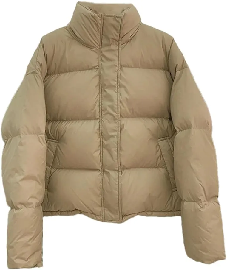Women Stand Collar Down Cotton Padded Jacket Solid Loose Casual Thick Warm Jackets Coat