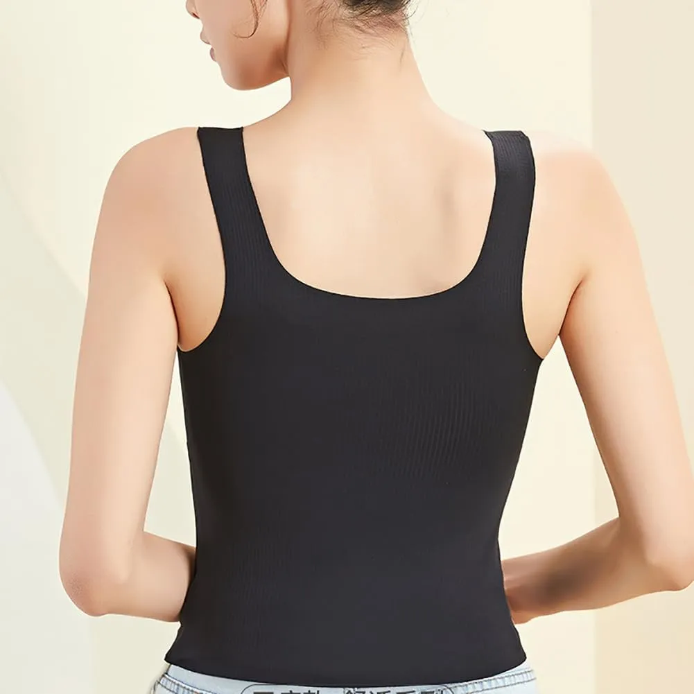 Womens Built-in Bra Padded Camisole Tanks Tops, Women's Compression Camisole, Womens Tank Tops Ultra-Soft Nylon Seamless and