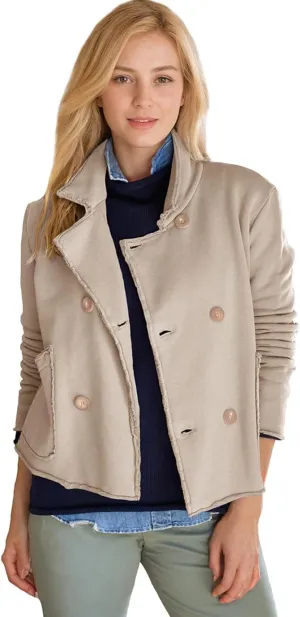 Women's Cropped Pea Coat Notched Lapel Double Breasted Trench Overcoat Blazer Jacket with Pockets