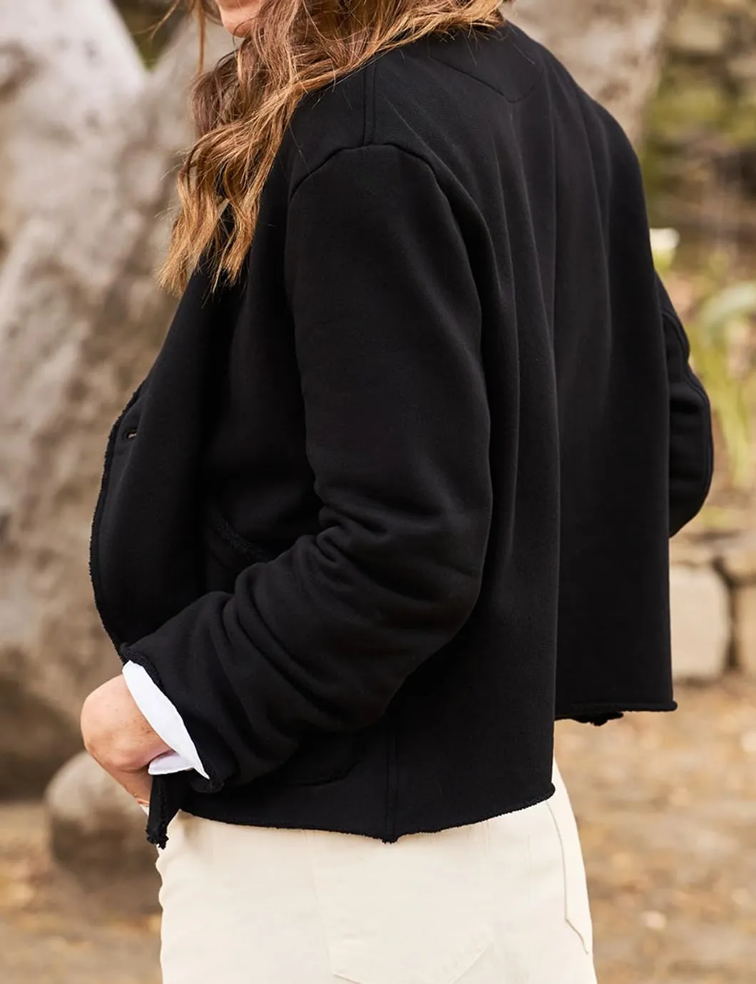Womens Cropped Pea Coat Notched Lapel Double Breasted Trench Overcoat Blazer Jacket with Pockets