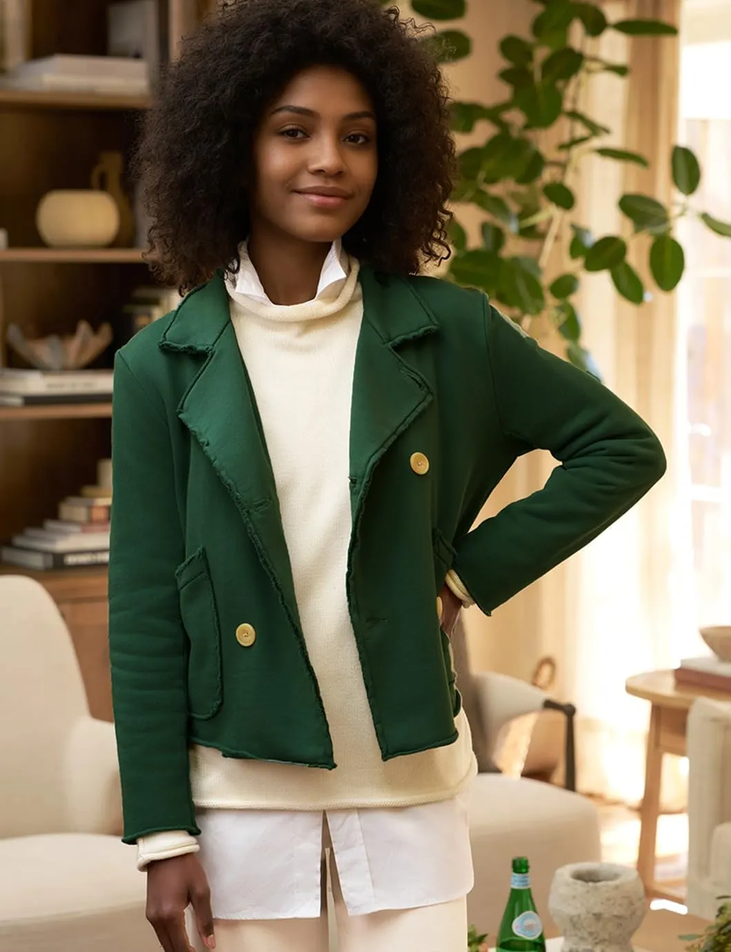 Women's Cropped Pea Coat Notched Lapel Double Breasted Trench Overcoat Blazer Jacket with Pockets