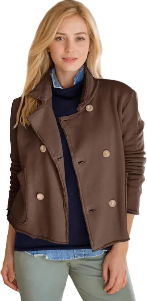 Womens Cropped Pea Coat Notched Lapel Double Breasted Trench Overcoat Blazer Jacket with Pockets