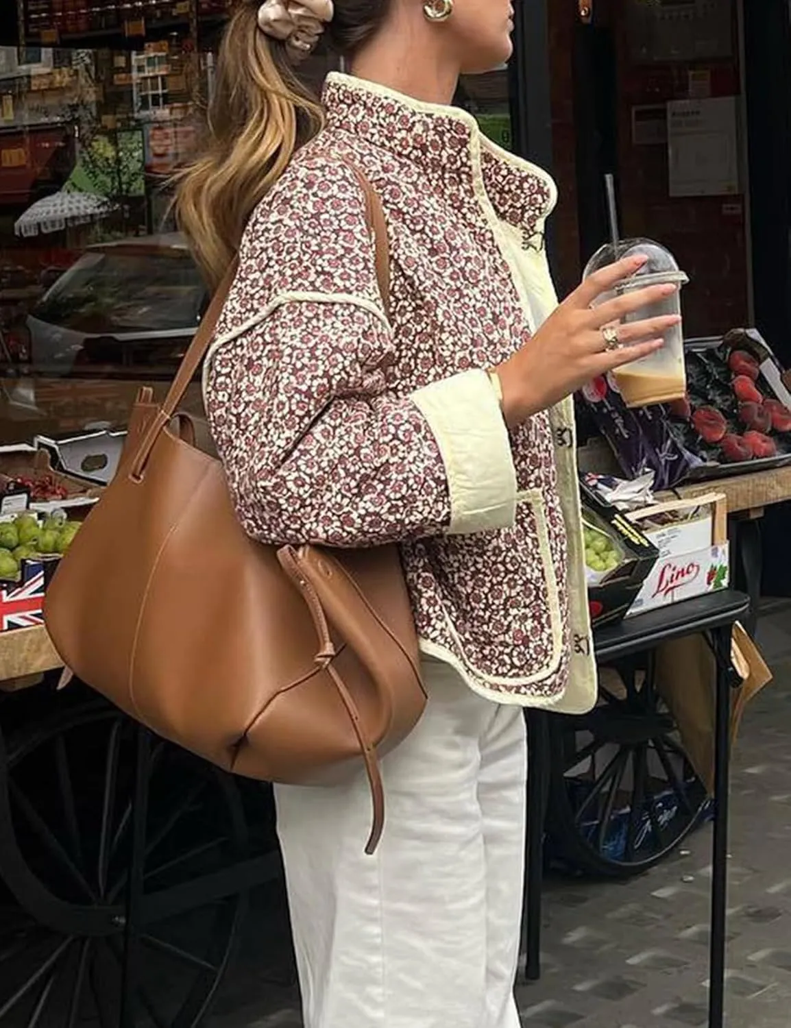 Women's Cropped Quilted Jacket Floral Print Puffer Jackets Lightweight Long Sleeve Warm Puffy Cardigan Coat 2024 Trendy