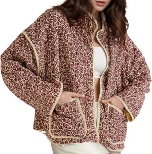 Women's Cropped Quilted Jacket Floral Print Puffer Jackets Lightweight Long Sleeve Warm Puffy Cardigan Coat 2024 Trendy