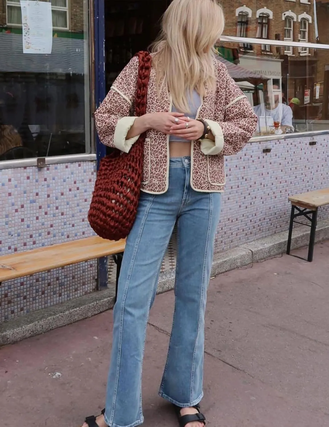 Women's Cropped Quilted Jacket Floral Print Puffer Jackets Lightweight Long Sleeve Warm Puffy Cardigan Coat 2024 Trendy