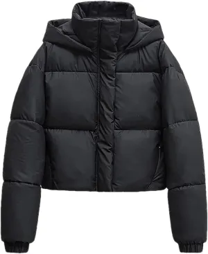 Womens Jackets Vintage Hooded Cropped Cotton Padded Coat Solid Casual Thick Parkas Top