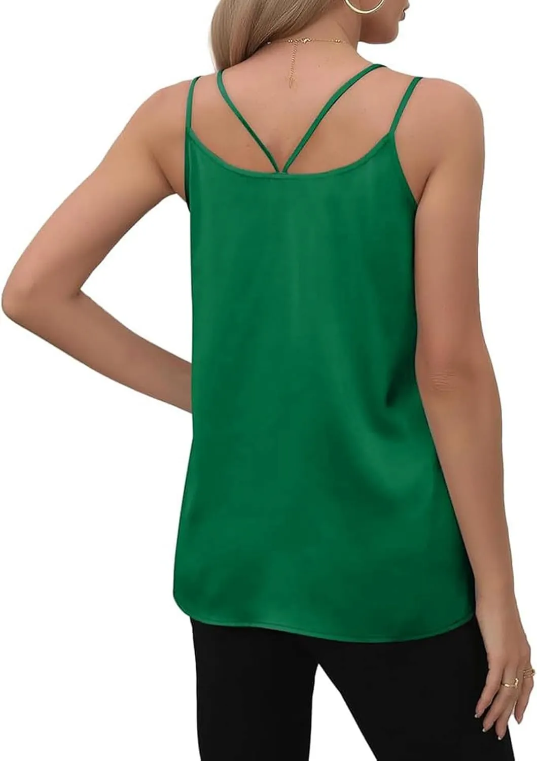 Womens Silk Tank Top Dressy Camisole Spaghetti Strap Soft Satin Blouses Basic V Neck Loose Fit Silky Work Tops S-XXL